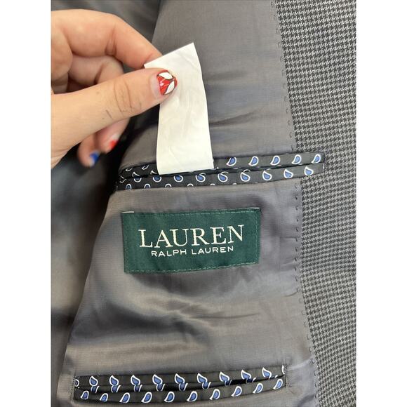 Lauren Ralph Lauren Sport Coat 42R Grey Check Houndstooth Blazer Jacket FS Chrty - Picture 10 of 12